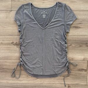 American Eagle Outfitters Gray Ruched Tie Front Short Sleeve T-Shirt